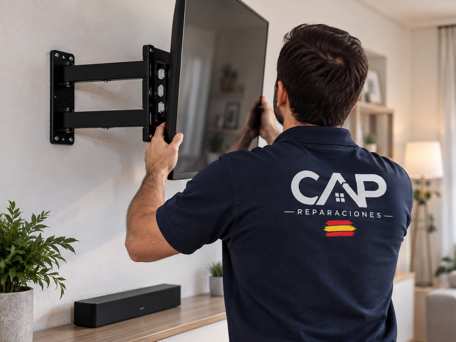 Técnico de CAP Reparaciones instalando una lámpara